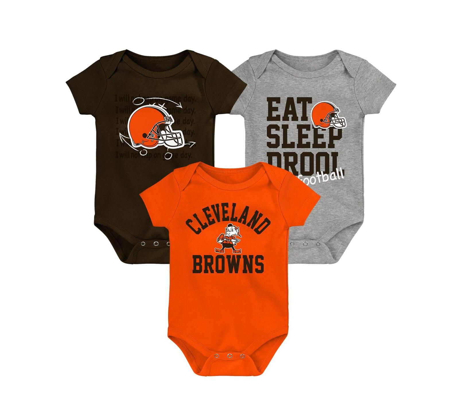 Набор боди для малышей Cleveland Browns, коричневый, оранжевый и серый меланж