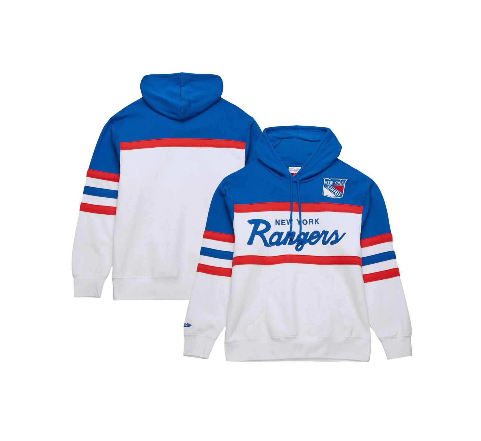 Мужской свитшот-худи Mitchell & Ness White Blue New York Rangers Head Coach Pullover