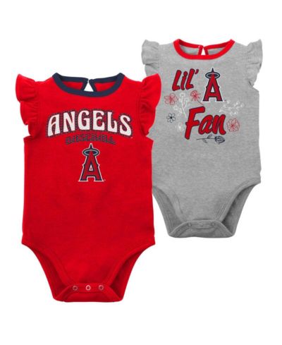 Baby Boys and Girls Red, Heather Gray Los Angeles Angels Little Fan Two-Pack Bodysuit Set