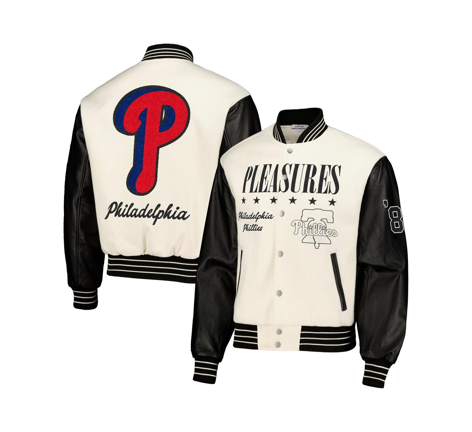 Мужская куртка-бомбер PLEASURES White Philadelphia Phillies Full-Snap Varsity