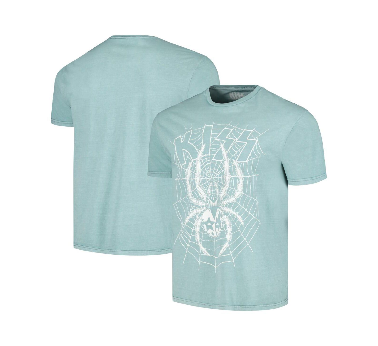 Men's Light Blue Distressed KISS Spider Washed Graphic T-shirt