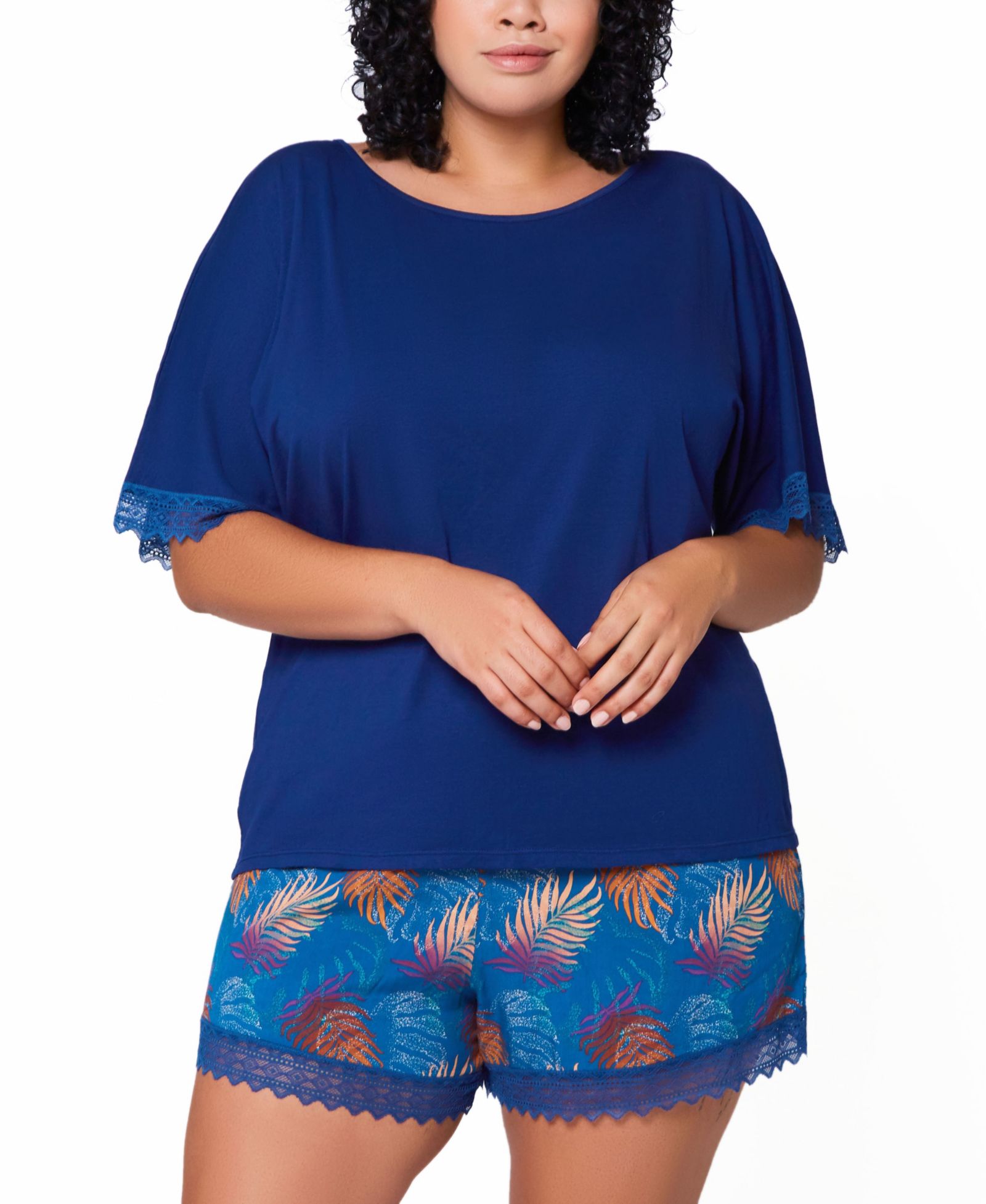 iCollection Plus Size 2-Piece Soft Pajama Set Trimmed in Lace