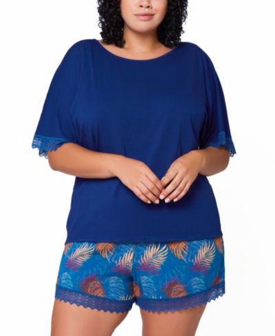 Пижамный комплект iCollection Plus Size, 2 части, с кружевной отделкой
