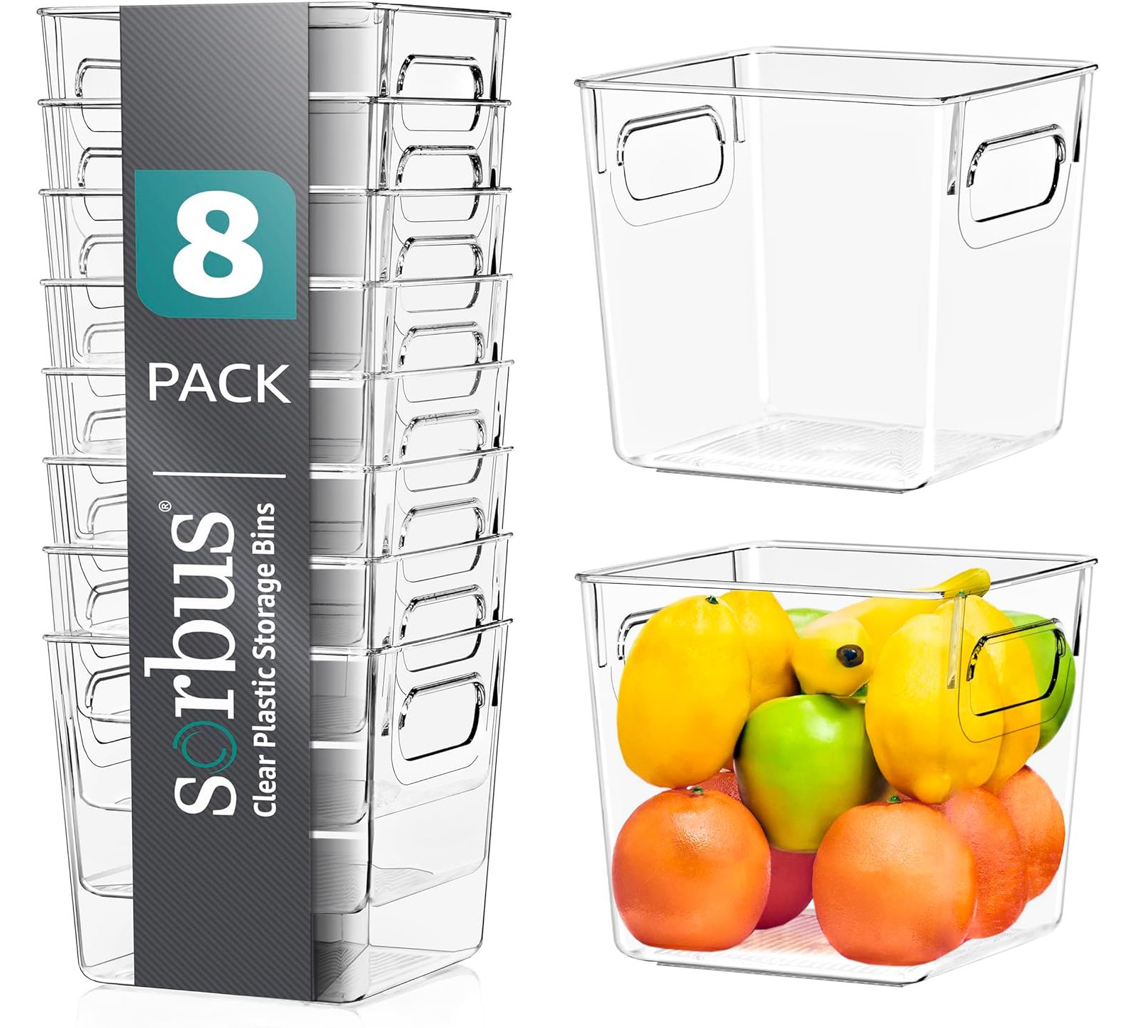Sorbus 8 Pack Small Clear Storage Bins with Handles - for Kitchen, Cabinet Organizer, Pantry & Refrigerator