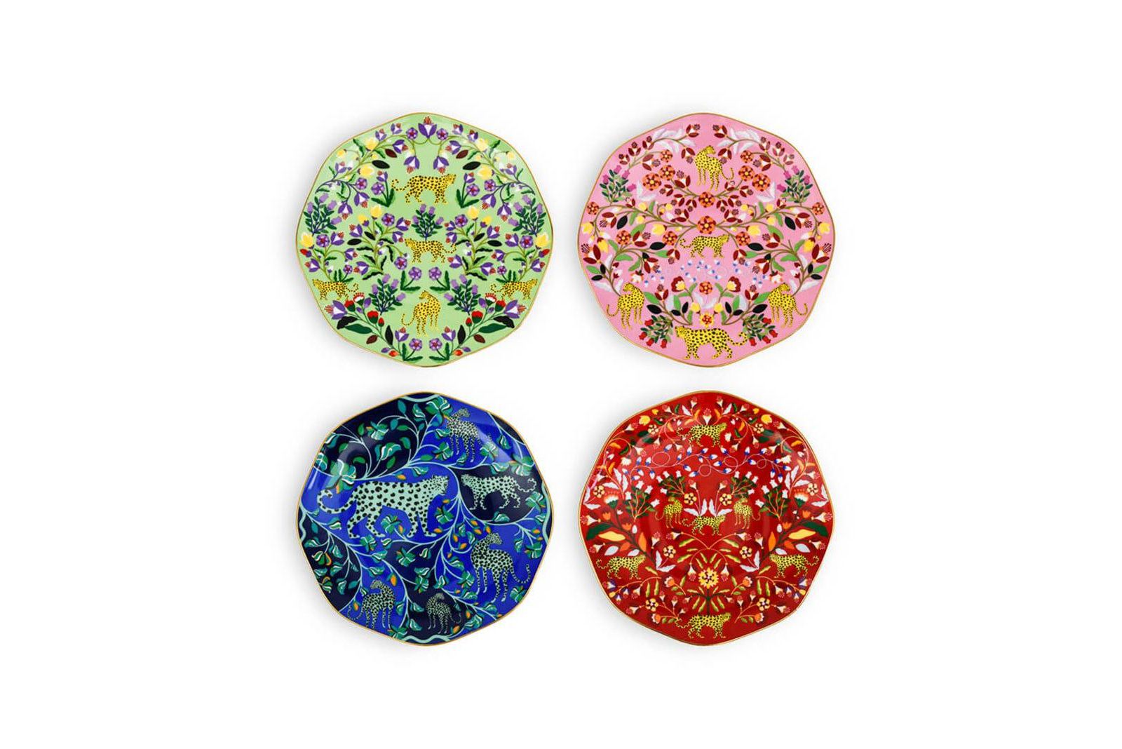 Jessie Zhao New York Leopard Forest Bone China Salad Plates, Set of 4