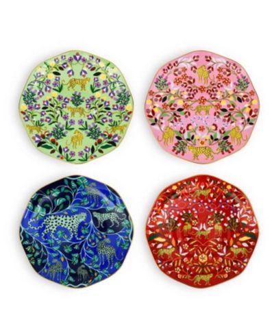 Jessie Zhao New York Leopard Forest Bone China Salad Plates, Set of 4