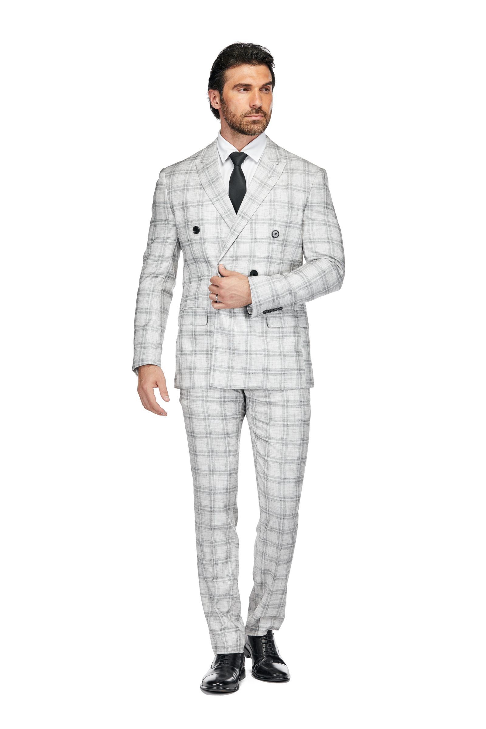 Мужской костюм Gino Vitale 2 Piece Slim Fit Grey Check Double Breasted