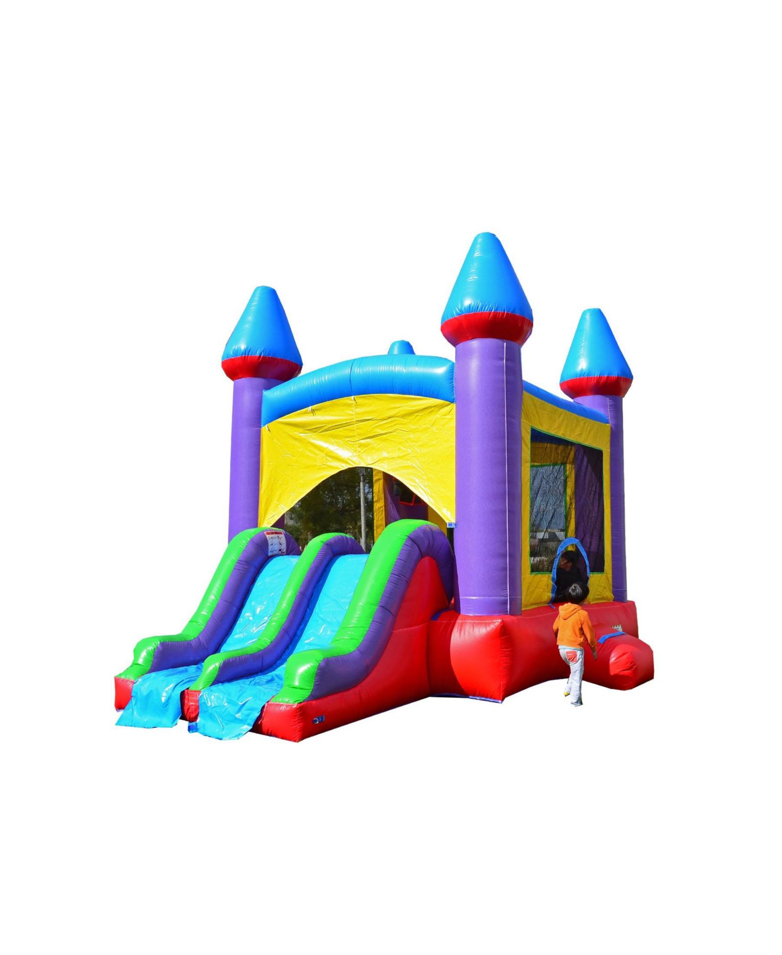 Надувной батут HERO Kiddo Jellybean Castle с двойной горкой для детей и взрослых, с баскетбольным кольцом, для дома и улицы