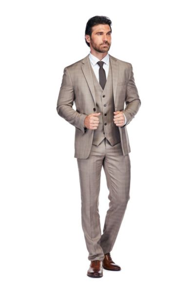 Gino Vitale Men's 3 Piece Slim Fit Brown Check Suit