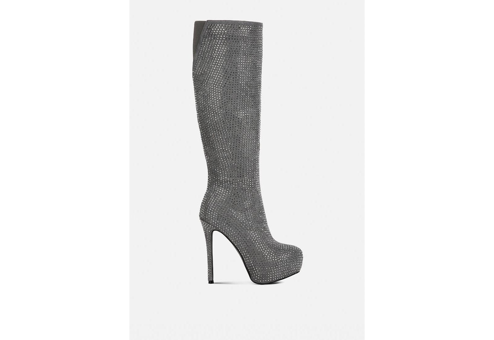 London Rag Womens Nebula Rhinestone Embellished Stiletto Calf Boots