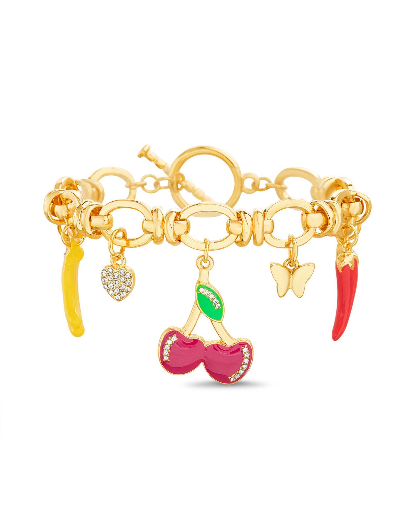 kensie Multi Butterfly, Banana, Heart, Cherry, Pepper and Carrot Charm Bracelet