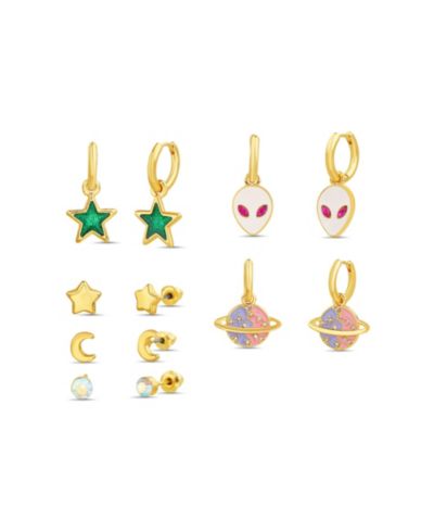 Набор серег Kensie 6 Piece Crescent Moon, Star, Alien and Planet stud and drop