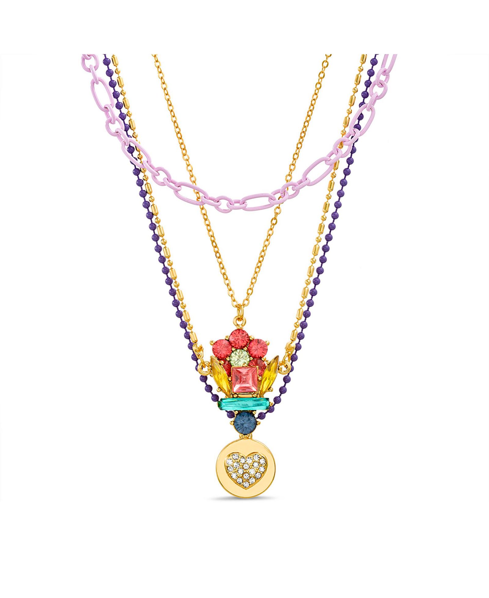 kensie Multi 4 Piece Mixed Chain Necklace Set with Flower, Cluster and Heart Disc Charm Pendants