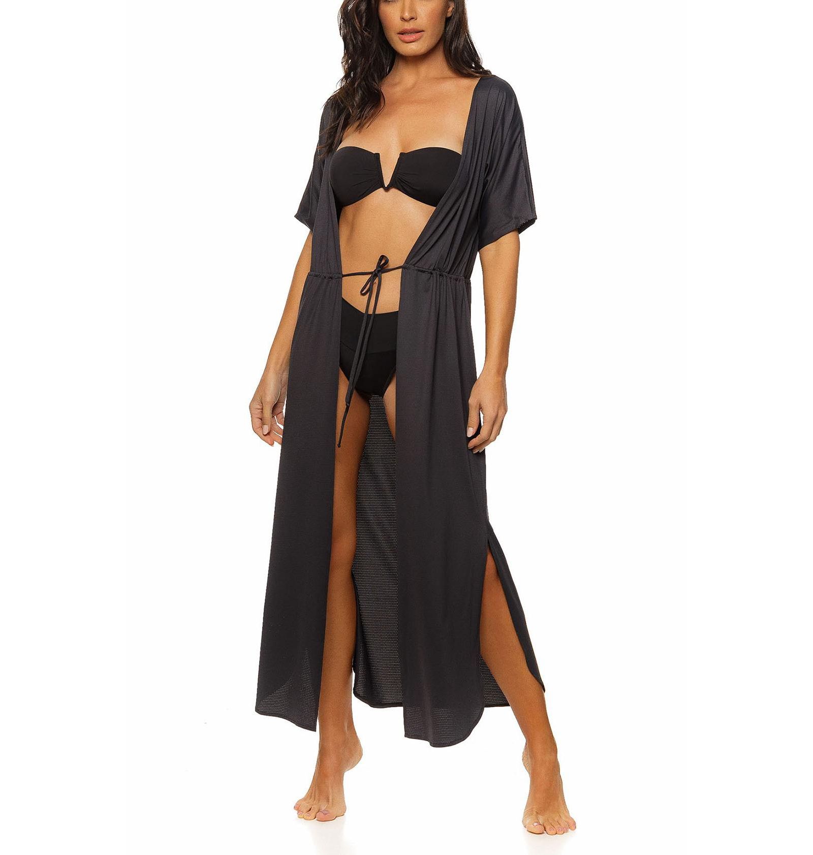 Guria Beachwear Women's Tie Front Long Kimono Cover-up