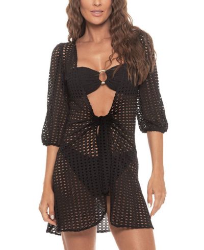 Guria Beachwear Women's Puff Sleeve Lattice Dress Cover-up