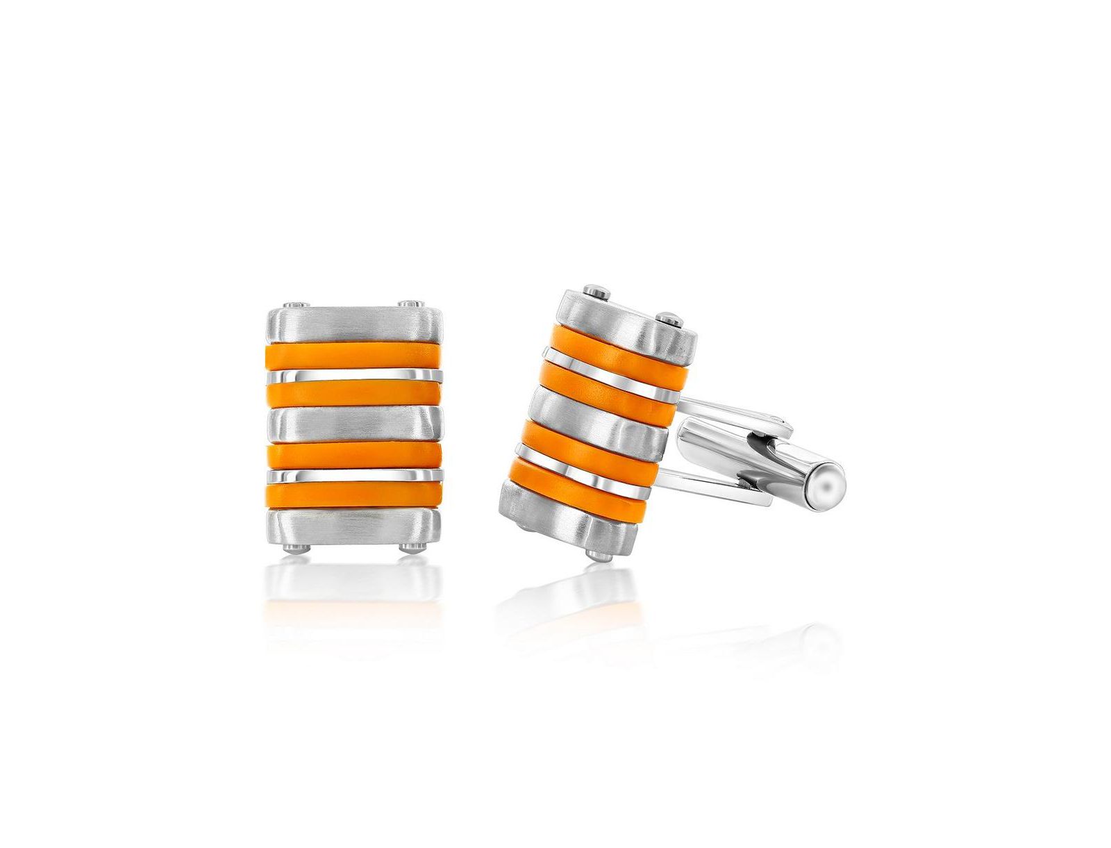 Metallo Stainless Steel Blue Rubber Striped Cuff Links