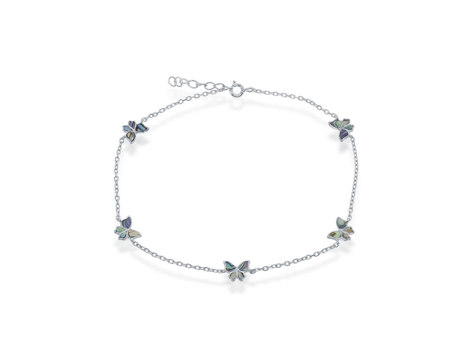 Caribbean Treasures Sterling Silver Abalone Butterfly Anklet
