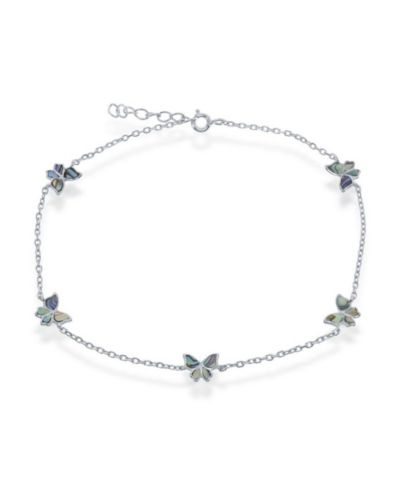 Caribbean Treasures Sterling Silver Abalone Butterfly Anklet