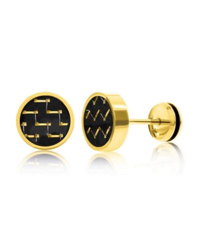 Серьги-гвоздики Metallo, позолоченные поверх нержавеющей стали, 10mm, черное углеродное волокно