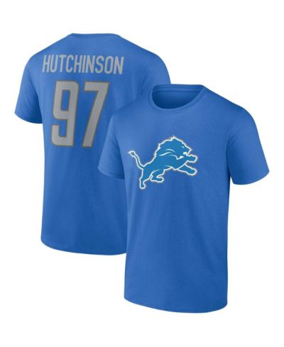 Men's Fanatics Aidan Hutchinson Blue Detroit Lions Player Icon Name and Number T-shirt