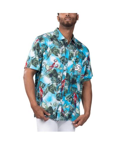Мужская рубашка Margaritaville Light Blue Kyle Larson Jungle Parrot Party Button-Up