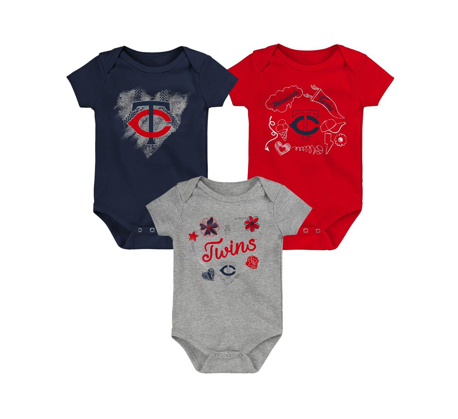 Детский набор боди Outerstuff Minnesota Twins Batter Up 3-Pack Navy, Red, Gray