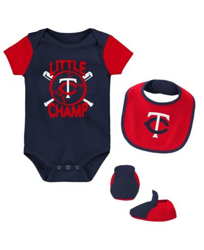 Baby Boys and Girls Navy, Red Minnesota Twins Little Champ Three-Pack Bodysuit Bib and Booties Set