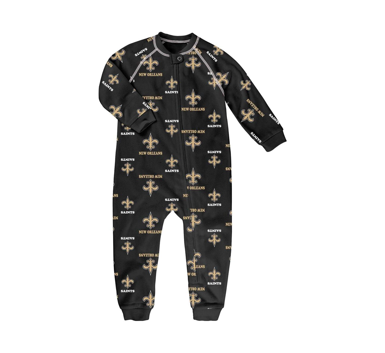 Детский комбинезон Outerstuff Black New Orleans Saints Allover Print Raglan Full-Zip Sleeper для мальчиков и девочек