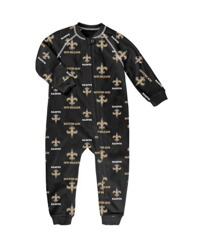 Детский комбинезон Outerstuff Black New Orleans Saints Allover Print Raglan Full-Zip Sleeper для мальчиков и девочек