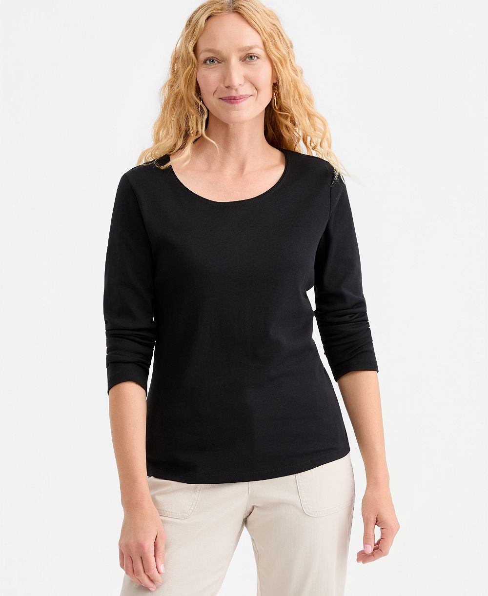 Style & Co Женский Cotton Long-Sleeve Scoop-Neck Top