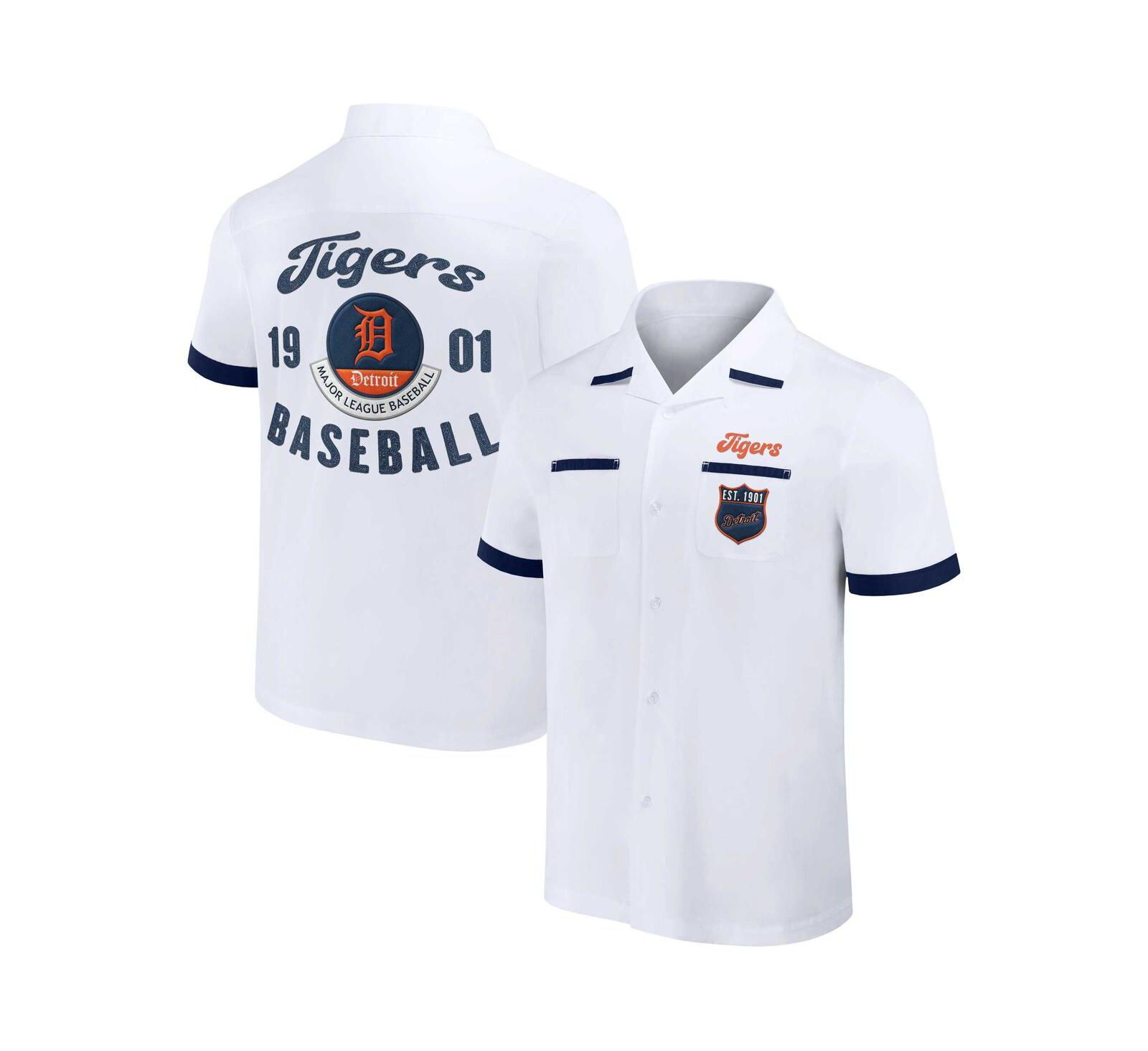 Men's Darius Rucker Collection by Fanatics White Detroit Tigers Bowling Button-Up Shirt