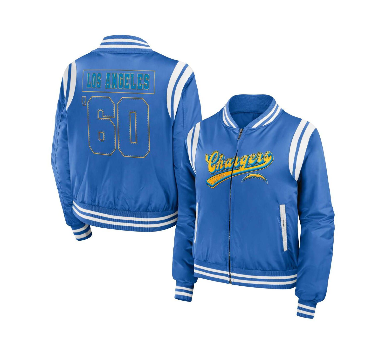 Women's WEAR by Erin Andrews Powder Blue Los Angeles Chargers Bomber Full-Zip Jacket