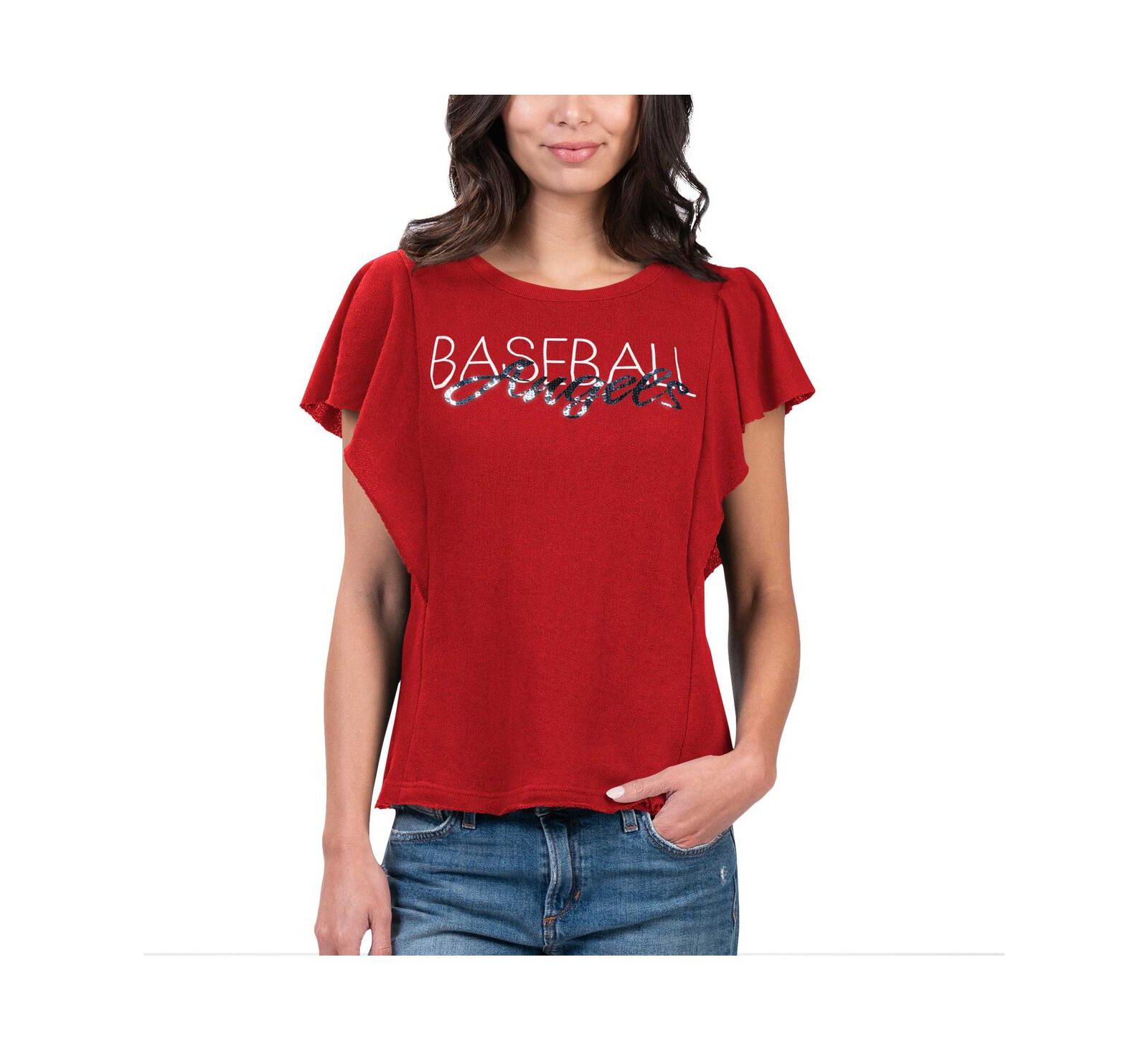 Women's G-III 4Her by Carl Banks Red Los Angeles Angels Crowd Wave T-shirt