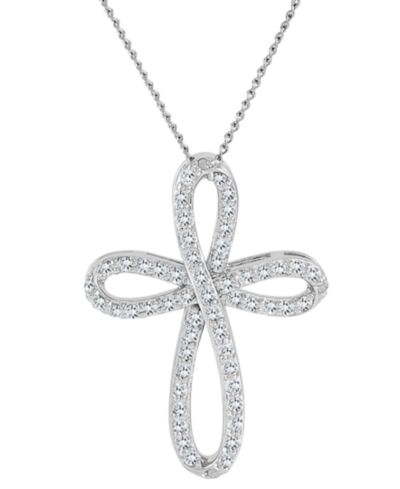 Подвеска-кулон с бриллиантами curved openwork cross 18" в sterling silver (1/2 ct. t.w.)