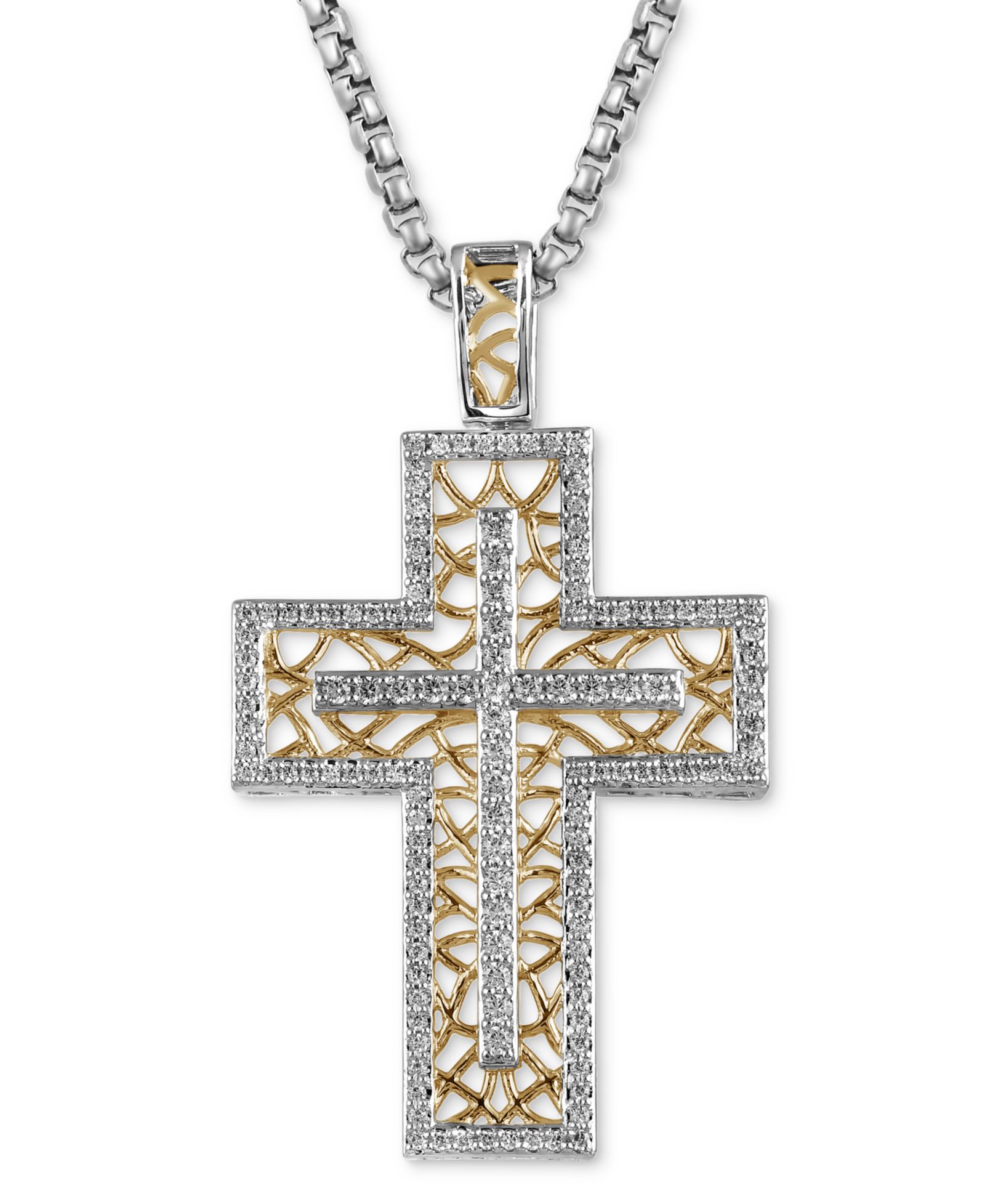 Мужской кулон-крест Diamond Lattice Openwork в Sterling Silver & 18k Gold-Plate 22"