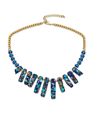 Bling Jewelry Blue Speckle Turquoise Bib Fan Statement Collar Choker Necklace Adjustable