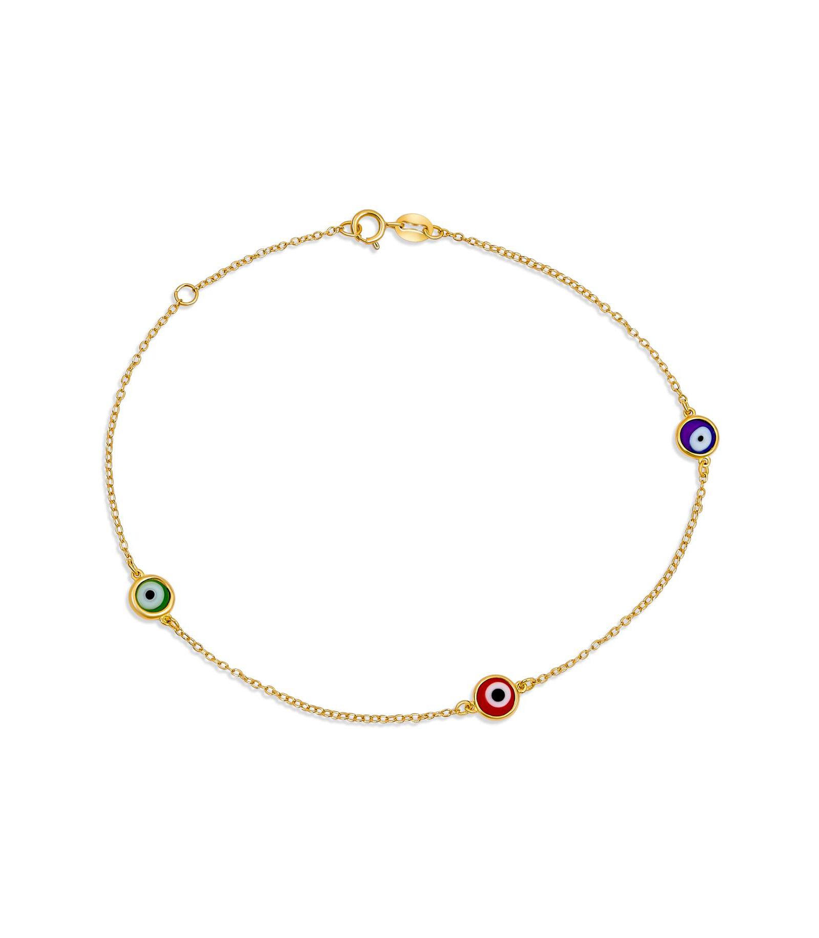 Bling Jewelry Evil Eye Anklet Tiny Charm Strand Bracelet Gold Plated .925 Sterling Silver