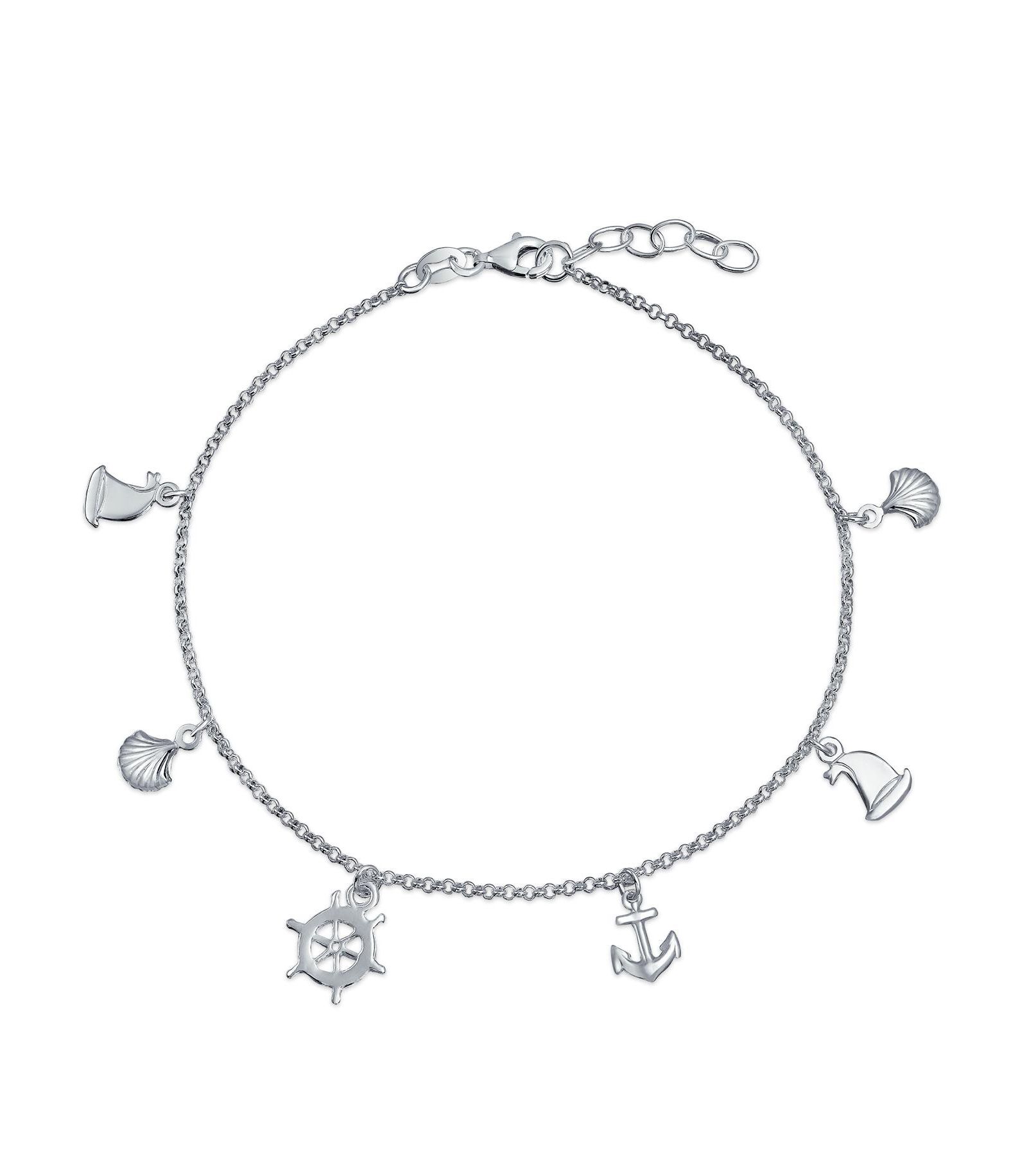 Браслет на ногу Bling Jewelry с морским якорем и ракушками из серебра.925