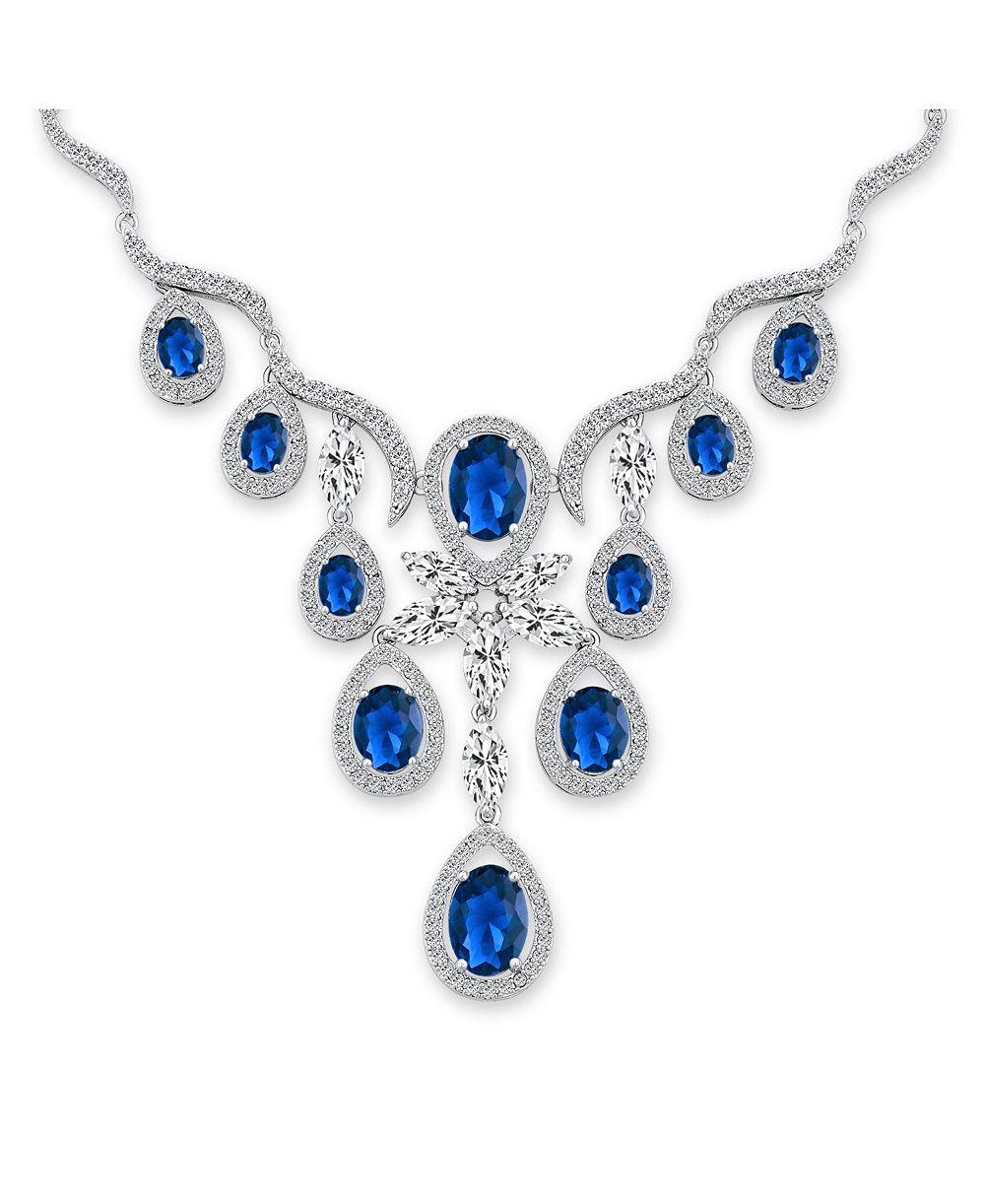 Bling Jewelry Elegant Cocktail Silver CZ Multi Teardrop Statement Collar Necklace 16"