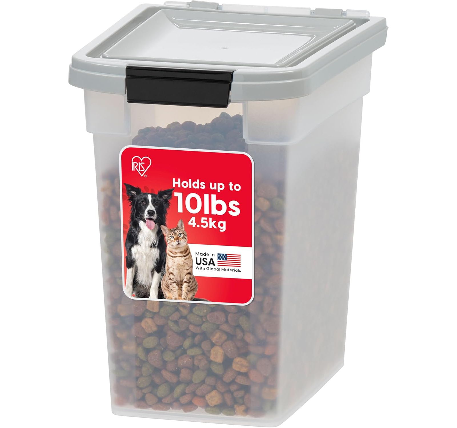 IRIS 10 Lbs / 12.75 Qt Airtight Pet Food Storage Container, Clear/Gray