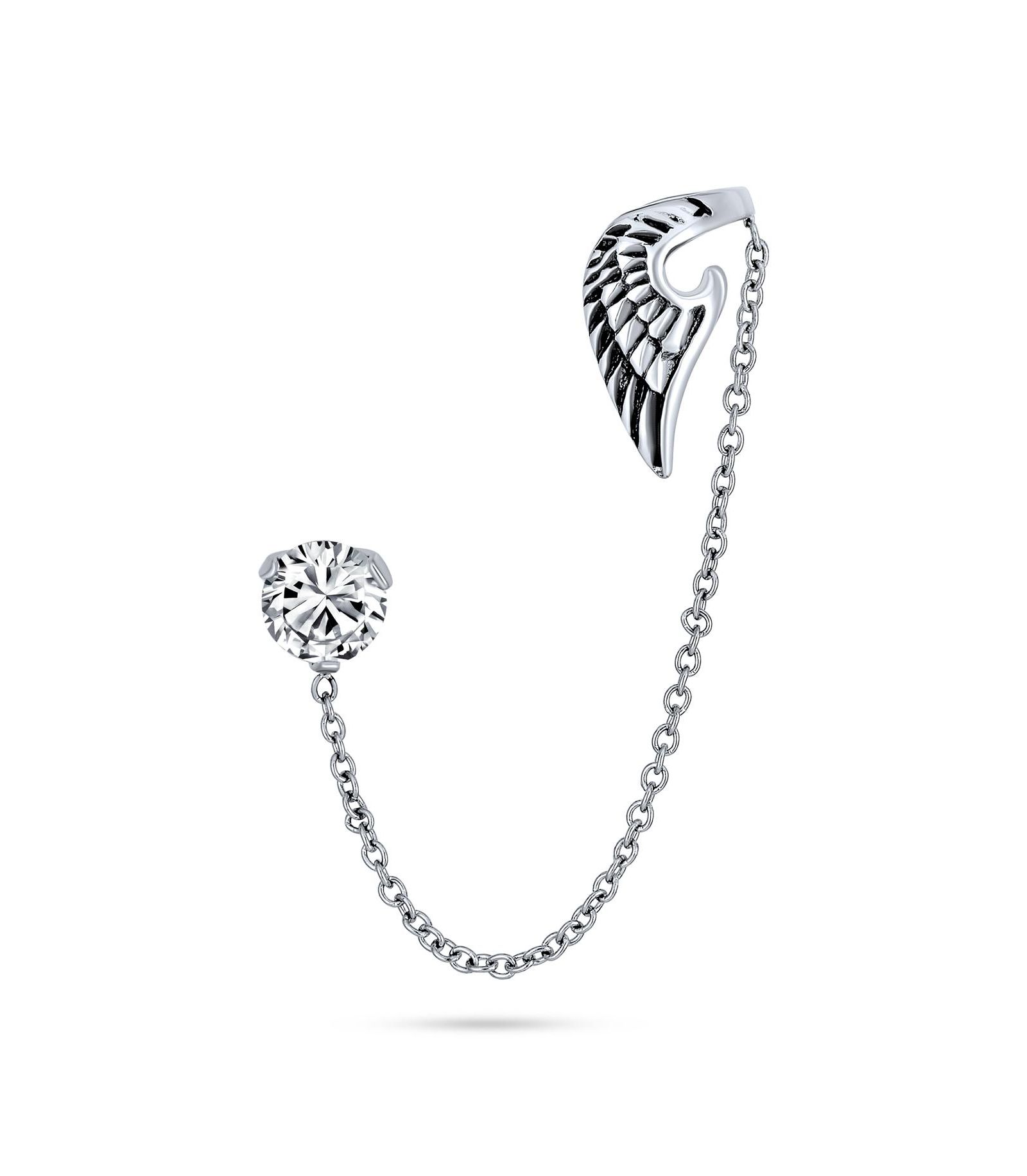 Серьга-кафф Bling Jewelry Spiritual Angel Wing Feather CZ Stainless Steel