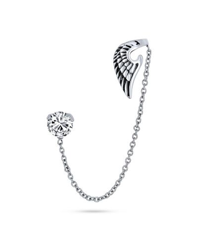 Серьга-кафф Bling Jewelry Spiritual Angel Wing Feather CZ Stainless Steel