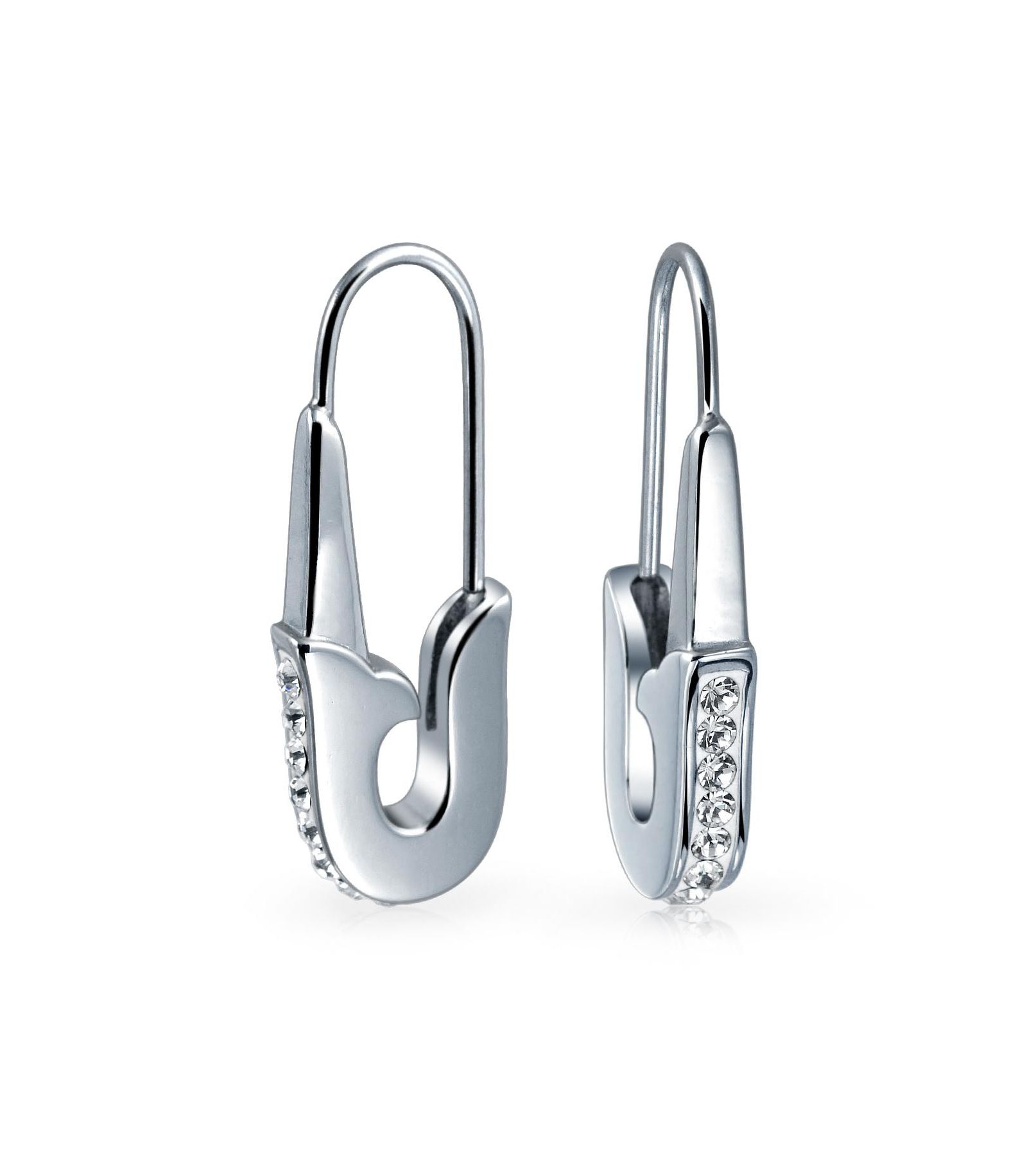 Серьги-протяжки Bling Jewelry Safety Pin Crystal Accent из нержавеющей стали