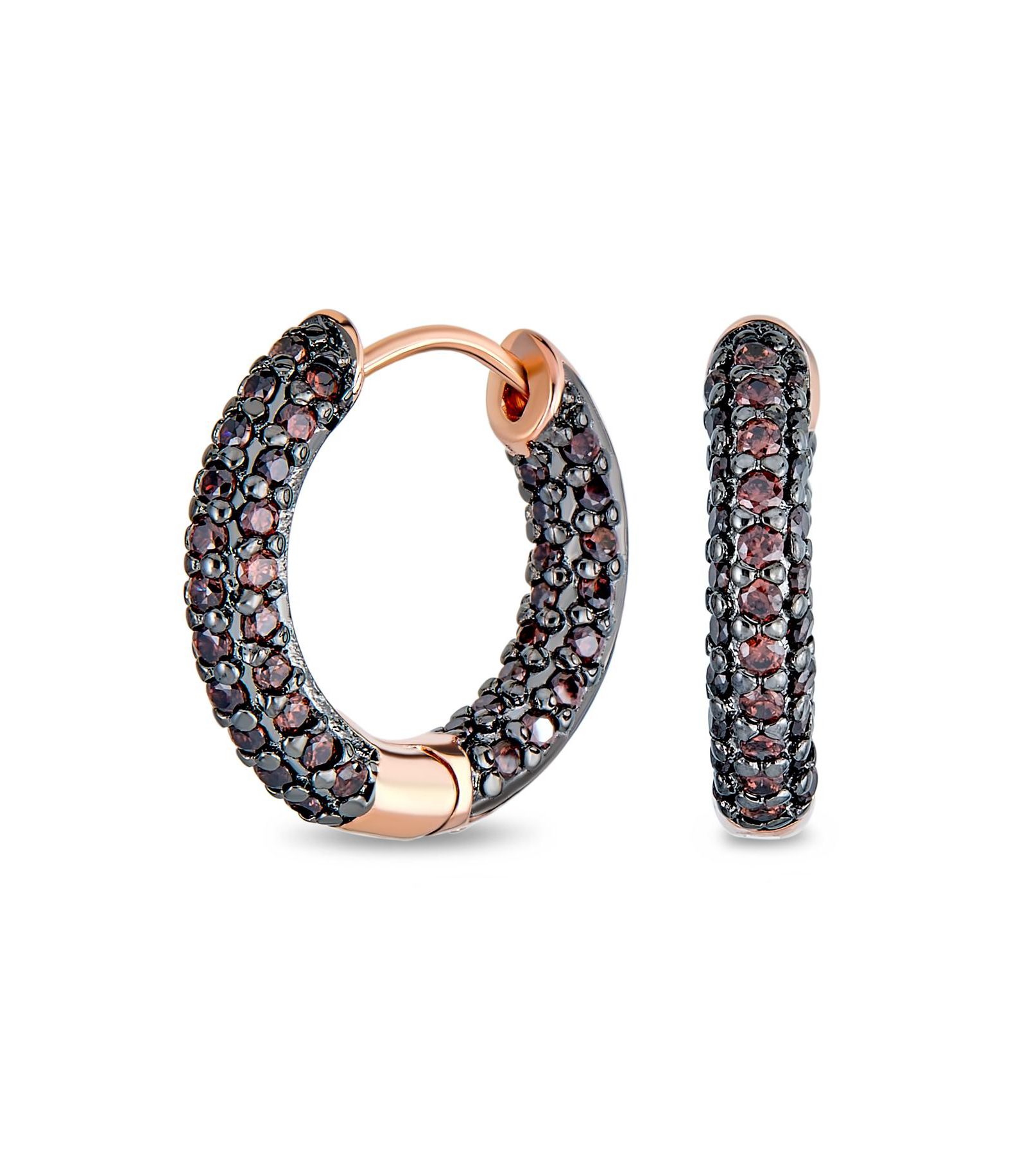 Bling Jewelry Pave CZ Pink Cocktail Inside Out Hoop Earrings Rose Gold Plated