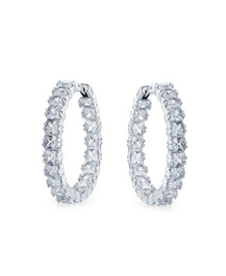 Серьги Bling Jewelry Pink Inside Out Large CZ Cocktail Hoop Silver Plated
