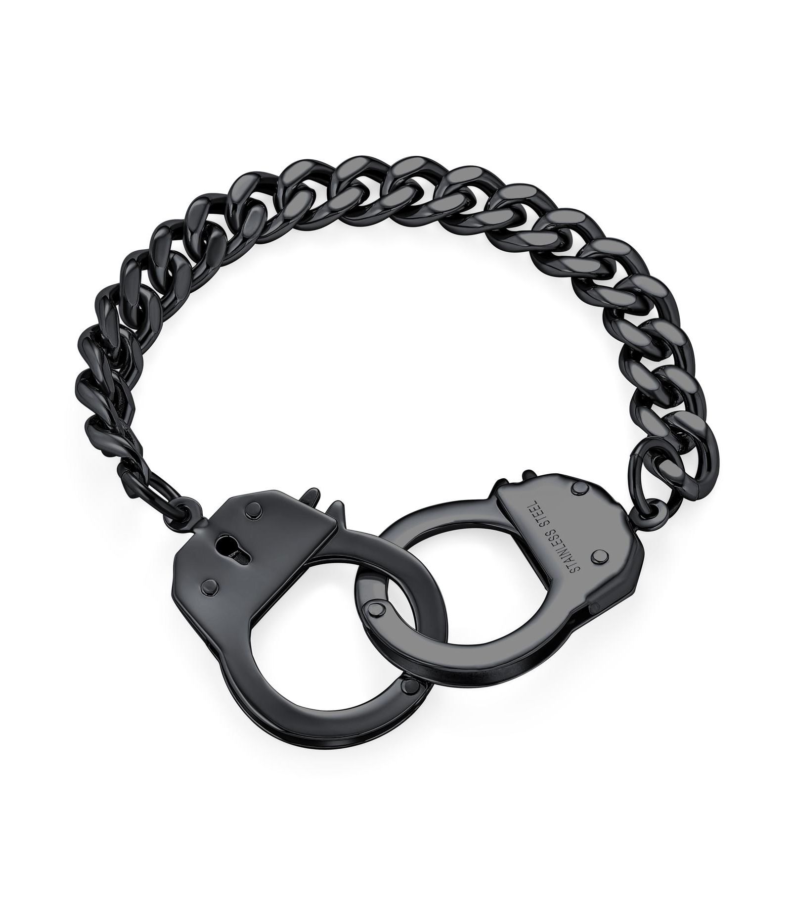 Bling Jewelry Handcuff Statement Bracelet Cuban Curb Chain Black IP Stainless Steel 8"