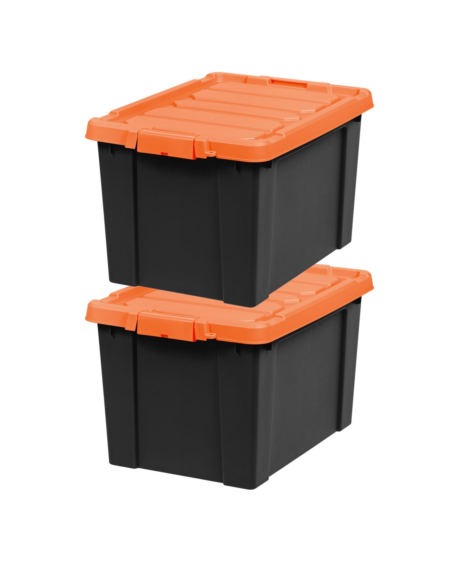 IRIS USA 19 Gallon Lockable Storage Totes with Lids, 2 Pack - Orange Lid, Heavy-Duty Durable Stackable Containers, Large Garage Organizing Bins Moving Tubs, Rugged Sturdy Equipment Utility Tool Box