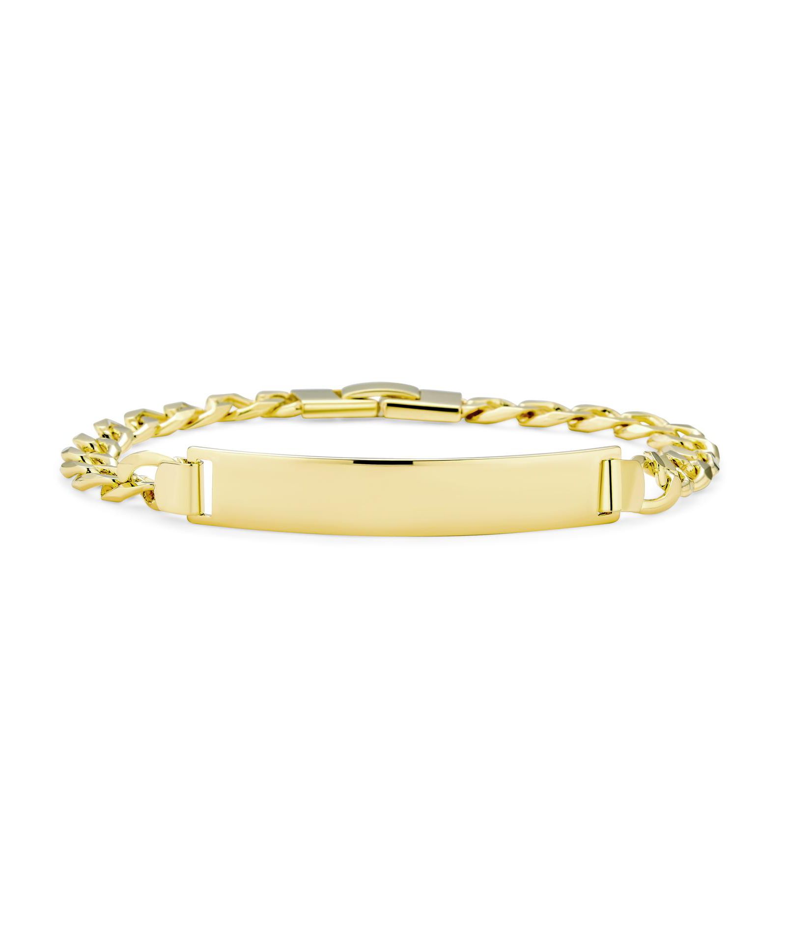 Bling Jewelry Men's Name Bar ID Cuban Curb Chain Link Bracelet Yellow Gold Plated 8.5"