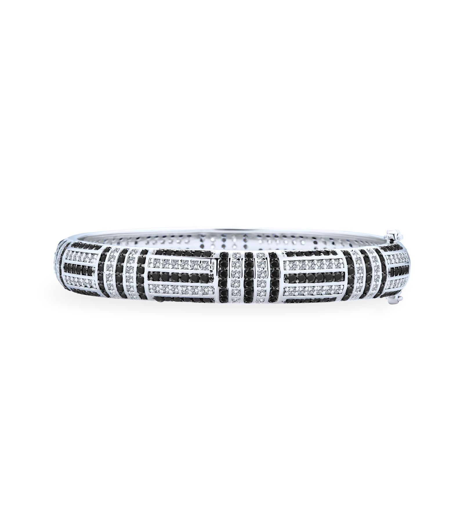 Bling Jewelry Art Deco Style Blue Sapphire CZ Statement Bangle Bracelet Silver Plated