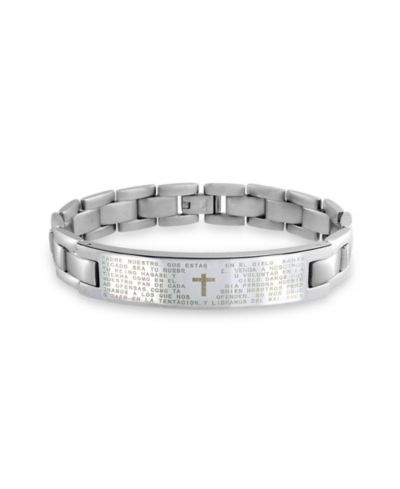 Bling Jewelry Our Lords Prayer Cross El Padre Maestro Wrist ID Bracelet Stainless Steel